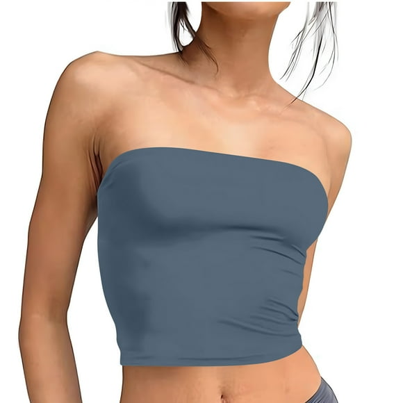 Timegard Tube Tops for Women Cropped Sleeveless Strapless Tops Comfy Skinny Solid Color Casual Tank Tops