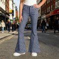 thumbnail image 5 of Girls School Uniform High Waist Slim Fit Pocketed Elastic Plaid Print Flared School Uniform Trousers Back-To-School Pants for Girls 5-6 Years, 5 of 6