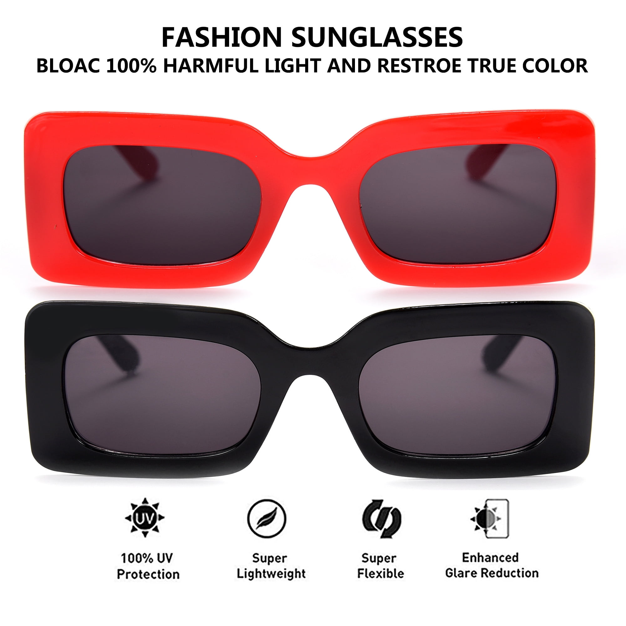 Sun6,- 10-Pack Colored Rectangle Sunglasses 10 Color Lens Sunglasses with White Frames Pack - UV 400  main image 4
