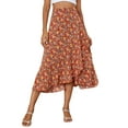 thumbnail image 2 of SAYOO Vinatge Women Long Midi Skirts 2022 Female High Waist Tie-up Split Floral Print Ruffles Irregular Hem Skirts Beachwear, 2 of 8