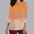 thumbnail image 2 of Xfvqtps Scrub Tops for Women Gradient Soft V-Neck 3/4 Sleeve Scrubs Comfortable Nursing Uniforms New Fashion Casual Printed T-shirt Nursing Clothes Top Working Uniforms with Pockets Orange, 2 of 5