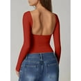 thumbnail image 3 of Womens Crewneck Long Sleeve Shirt Double Lined Basic Tees Side Ruched Going Out Crop Tops Red XL, 3 of 4