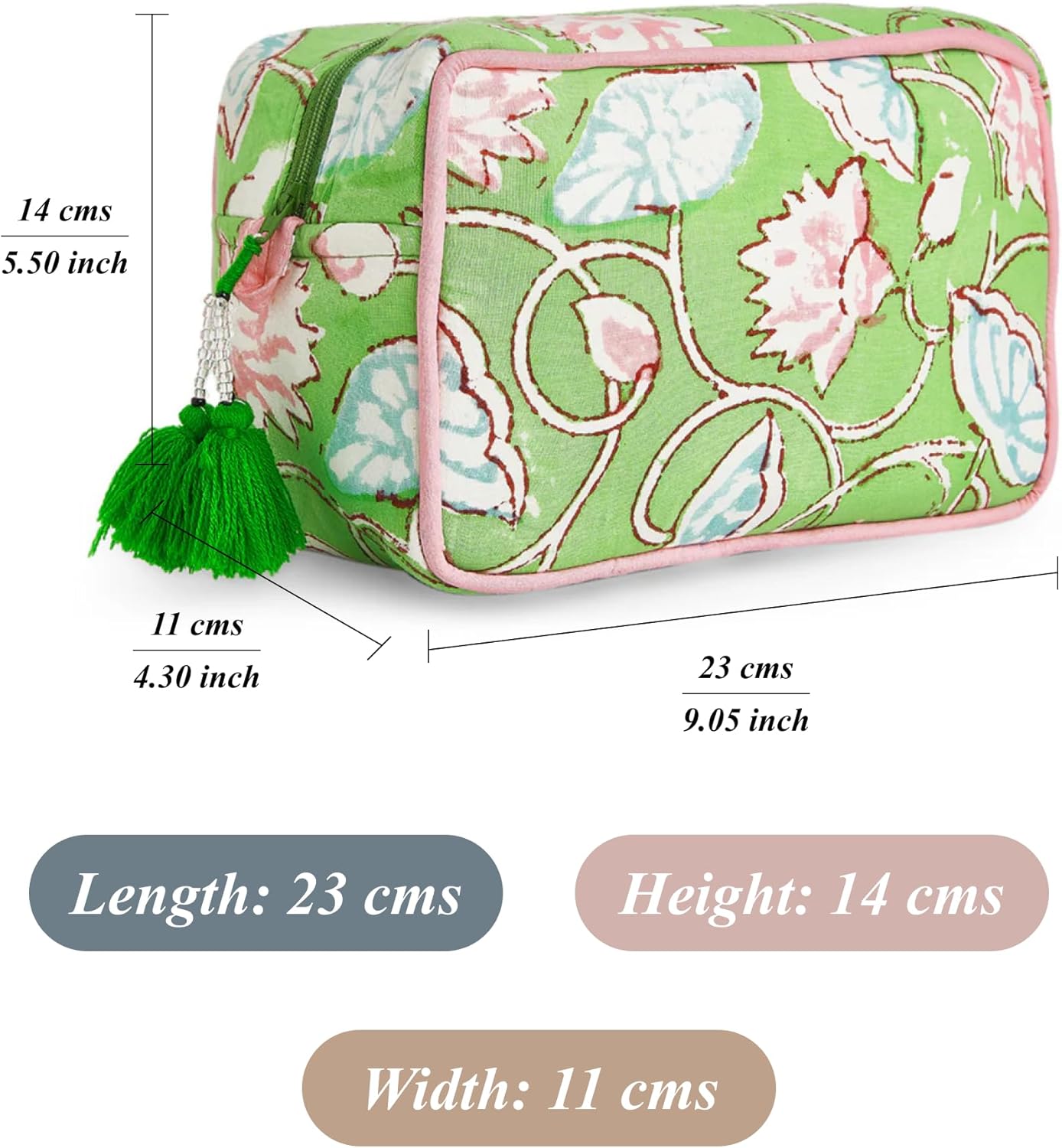 Travel Makeup Bag- Large acity Cosmetic Bags for Women - Water Resistance Lining Portable Pouch & Open Toiletry Bag - Perfect Girls Makeup Organizer for Travel Essentials (Lime & Pink Floral)