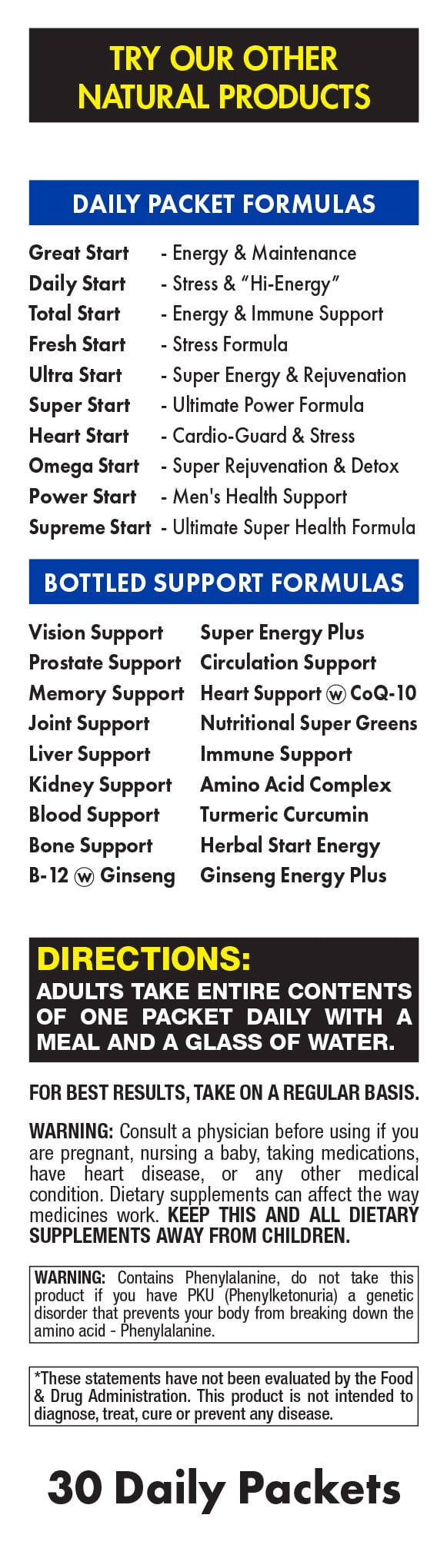 Super Start - Complete Daily Vitamin Pack - 10X Energy, Stamina, Muscle Support, Immune Booster (30 Packets)
