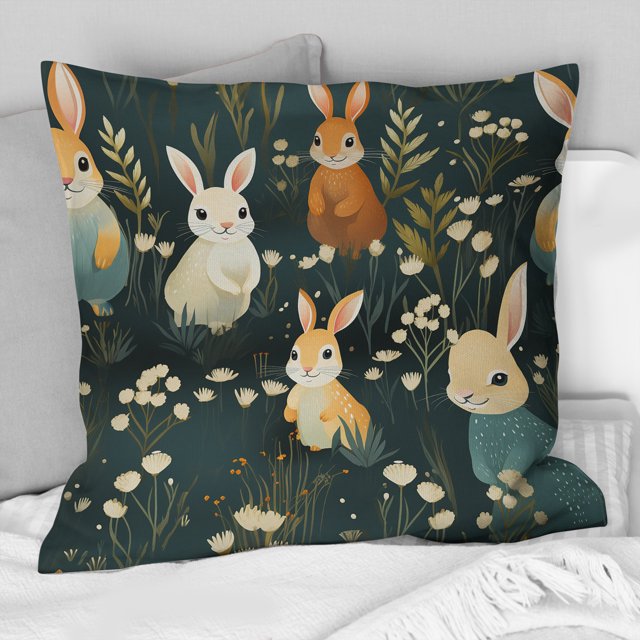 Designart "Rabbit Forest Adventure IV" Animal Throw Pillow - Farmhouse Pillow For Couch - Insert And Pillows Covers For Bedroom Decor