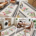 thumbnail image 5 of Rectangle Area Rugs 4 x 6 Ft, Pink Spring Floral Non-Slip Residential Carpet, Black White Plaid Pastoral Flowers Rustic Indoor Crawling Mats Runner Rugs for Living Room/Dining Room/Bedroom, 5 of 8