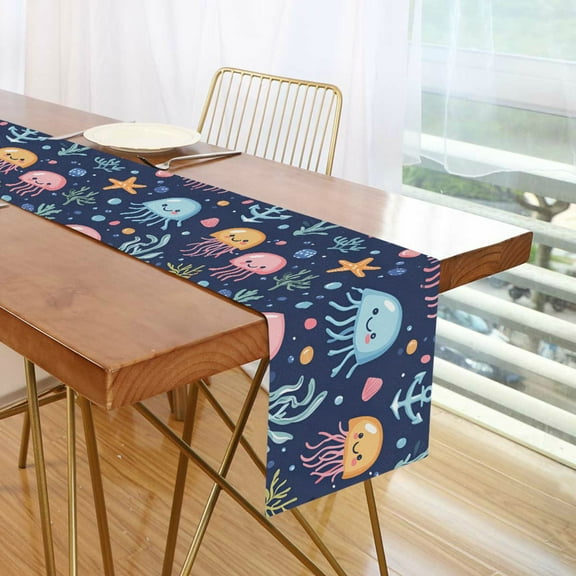 Yayeee Table Runner 70 inches Long Home Kitchen Dinning Party Decoration, Yellow Jellyfish