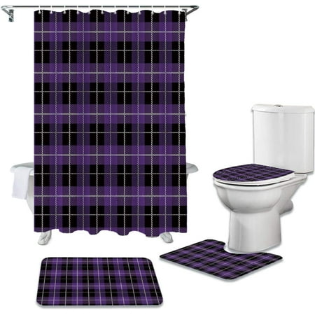 ZHANZZK Halloween Lattice 4 Piece Bathroom Set Shower Curtain Bath Rug Contour Mat and Toilet Lid Cover