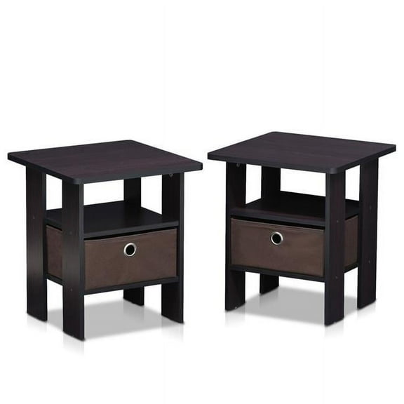 Dark Walnut Petite End Table Bedroom Night Stand - Set of 2