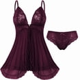 thumbnail image 2 of DAKIMOE Sexy Lingerie for Women Pajamas Set Open Front V Neck Ruffle Sheer Mesh Lace Wireless Babydoll Lingerie Dress with Thong 2 Piece for Valentine's Day, 2 of 11