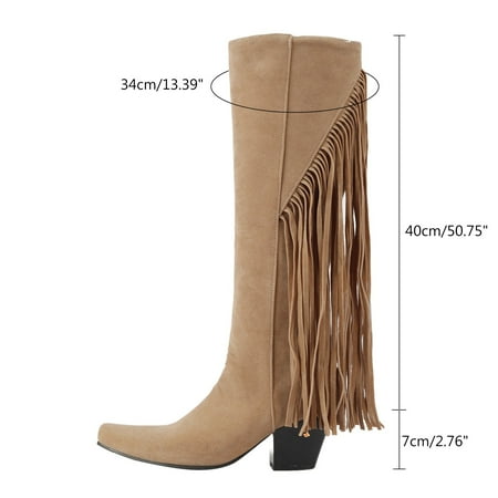 

LYCAQL Womens Shoes Ladies Simple Fashion Square Heel Square Toe Solid Color Back Fringe Retro Mid High Boots Womens Mid Calf Socks (Beige 7)