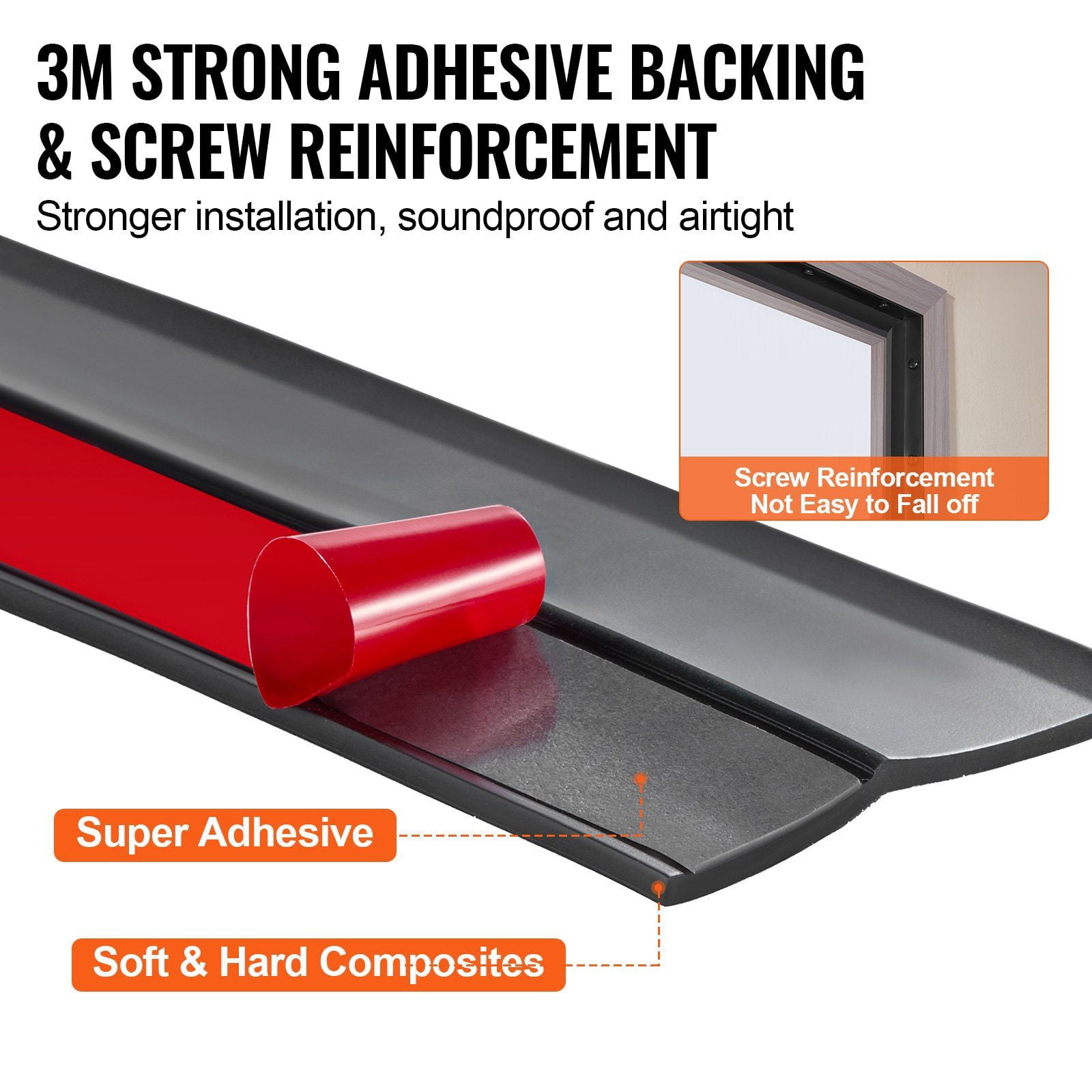 Universal Garage Door Seal Strip 20 FT Weatherproof TPE Composite with Adhesive and Screws Black