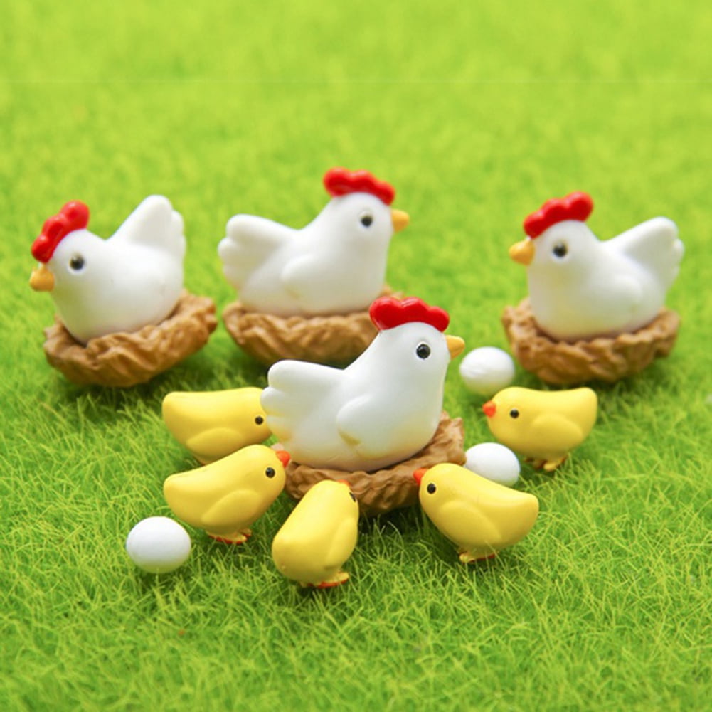 Washranp 12Pcs Miniature Hen Chicken Family Egg Statue Figurine Doll House Garden Decor Kitchen Game Party Toys for Ages 3 and up Pretend Play