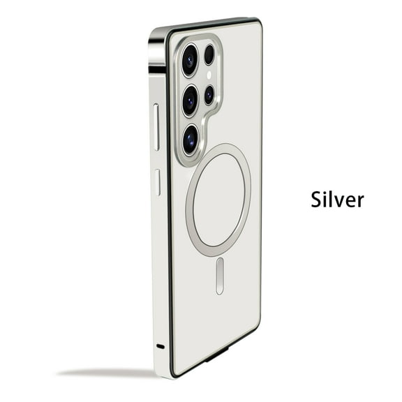 Magnetic For Samsung Galaxy S25 Ultra Phone Case,Compatible with Mag-Safe,Ultra Slim Shockproof Anti-Scratch Metal Bumper Drop Protection,Hard PC Back Rugged Thin Fit Phone Case Cover,Silver