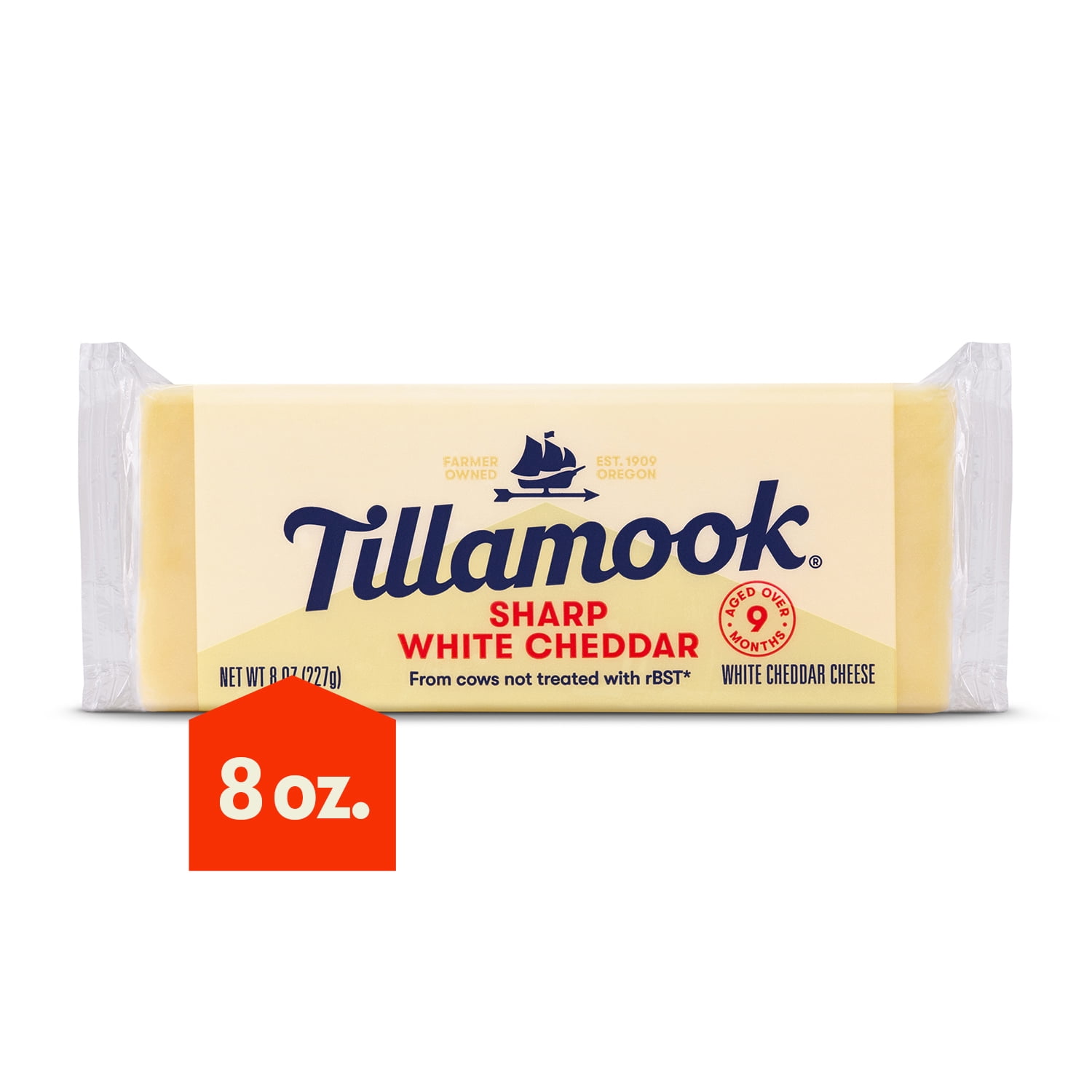 Tillamook Sharp White Cheddar Cheese, 8 oz (Aged 9 Months)