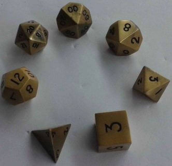 Metal Dice Polyhedral Set of 7 die (7) Antique Gold