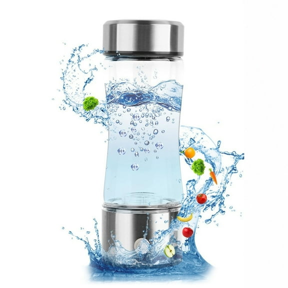 1 Set 420ml Hydrogen Water Bottle, Electrolysis Hydrogen Water Bottle, Portable Hydrogen Water Generator Rechargeable Water Ionizer for Home Office Silver