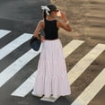 thumbnail image 4 of Polka Dot Skirts for Women Drawstring Elastic High Waisted A Line Pleated Skirts Summer Beach Vacation Maxi Skirts, L, 4 of 5
