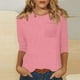 thumbnail image 3 of Tops de mujer con mangas 3/4 de largo, camisetas casuales holgadas con cuello redondo, lindas túnicas de tres cuartos de largo de color sólido, 3 of 4