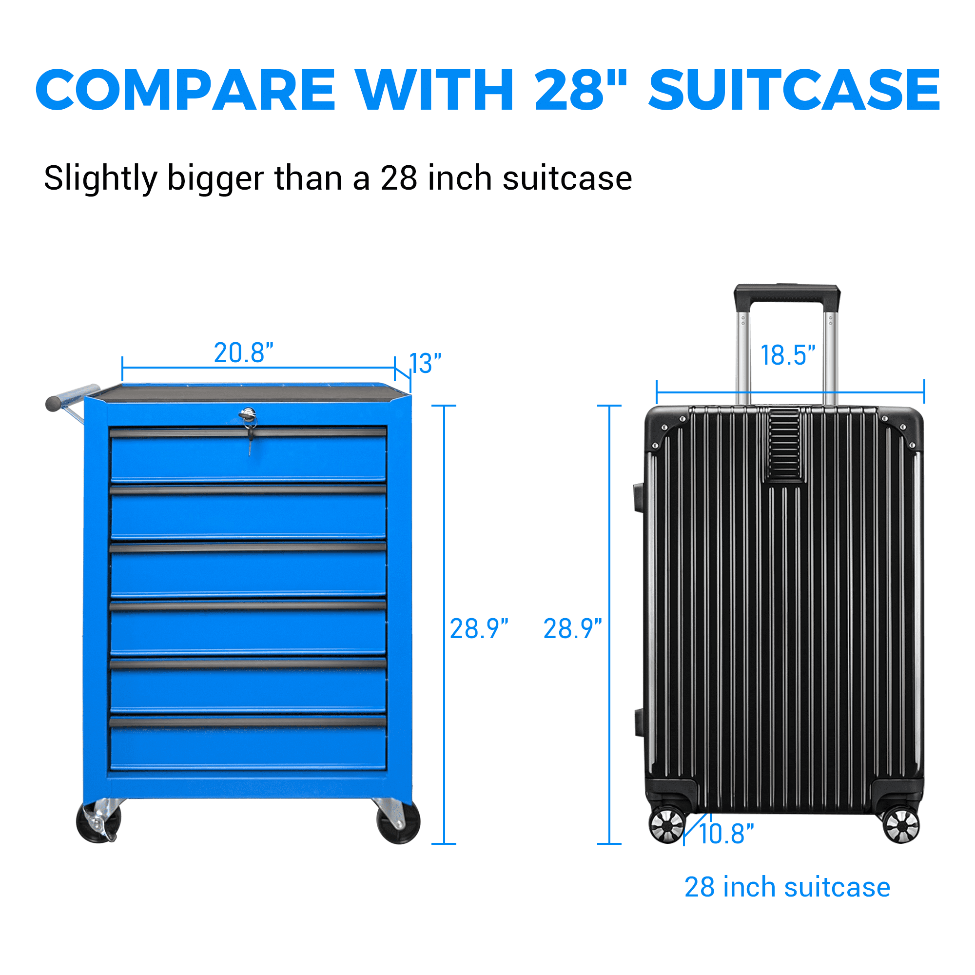 6 Drawer Tool Chest Cabinet with Ball Bearing Drawer Slides,20"W Rolling Metal Tool Chest with 6 Drawers,Steel Tool Storage Box Organizer,Blue