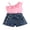 Pink, variant on BemeyourBBs Toddler Baby Girls Summer Outfits Denim 2 Pieces Outfit Baby Girl Summer Clothes Sleeveless One Shoulder Ruffle Tank Vest Tops and Jeans Shorts Set with Belt