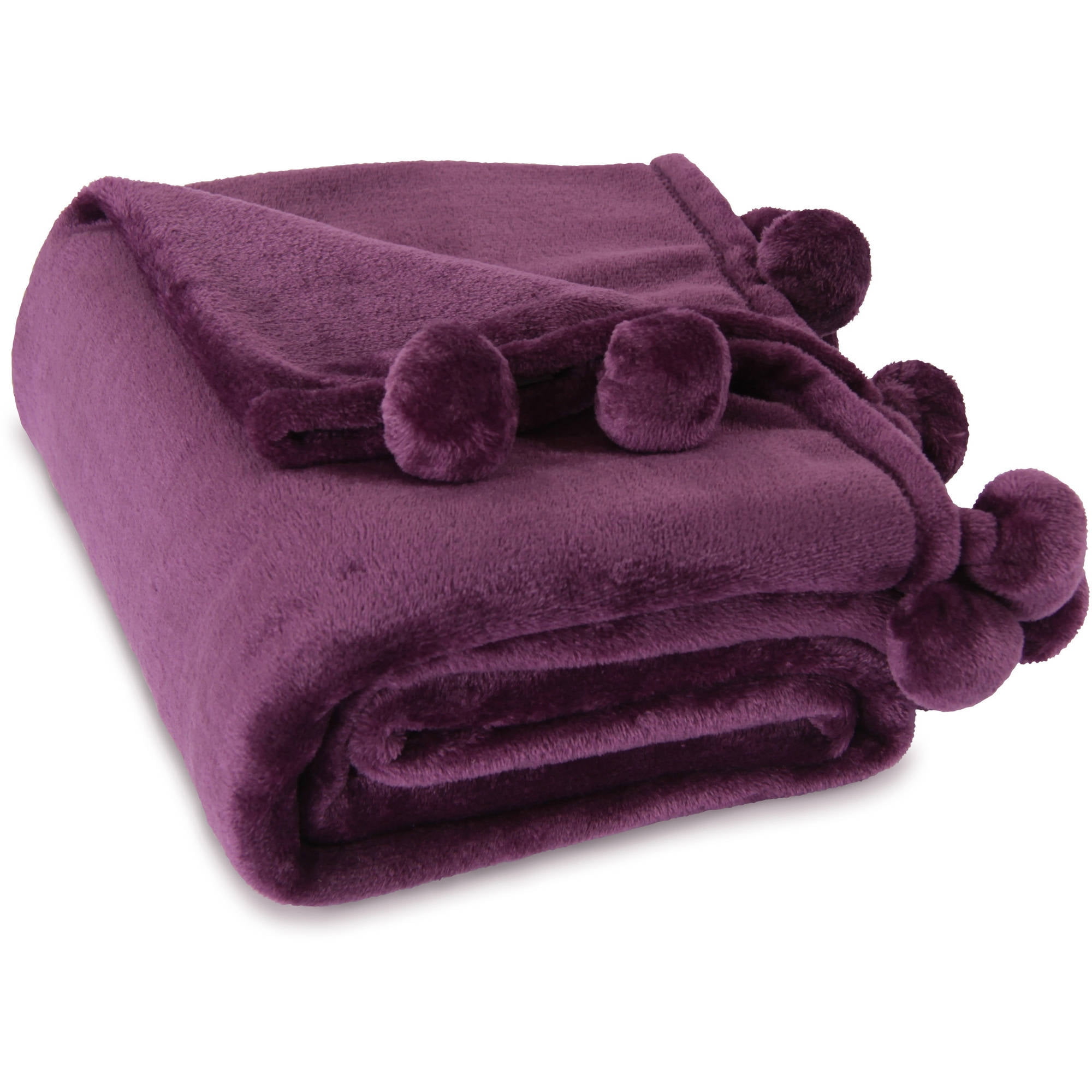 Mainstays Cozy Plush Fleece Pompom Throw Blanket, 1 Each