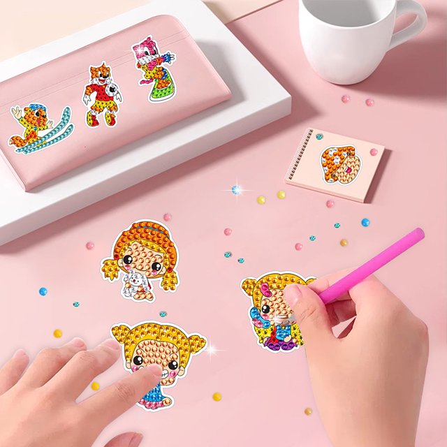 Cuadros Decorativos Pegatinas para niños DIY, animales de juguete, pegatinas de diamantes, dibujos animados para niños, adultos, principiantes Wdftyju de costura negro 4 estilos