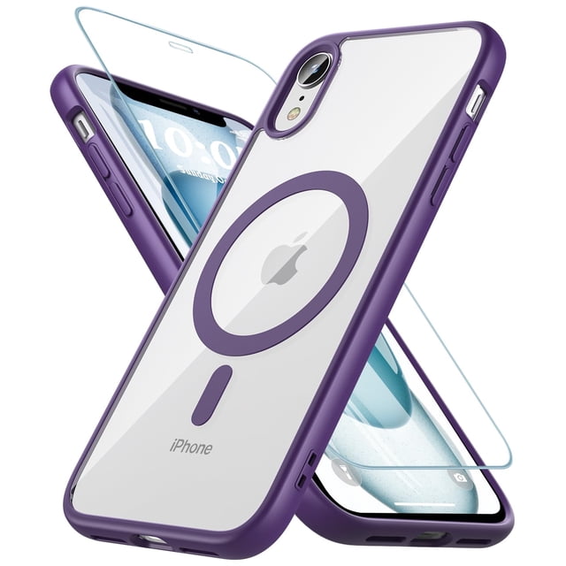 Hensinple - Funda magnética con protector de pantalla para iPhone XR, color morado