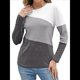 thumbnail image 3 of Blusas de Bloque de Color para Mujer, Estilo Túnica Informal de Larga con Cuello Redondo, Tipo Jersey. Gris L, 3 of 8