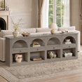 thumbnail image 3 of Extra Long Arched 78.7" Console Tables for Entryway, 3-Tier Sofa Table with 4 Drawers & Open Shelves, Narrow Long Accent Table for Living Room Hallway, Grey, 3 of 9