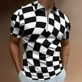 thumbnail image 2 of Warped Checkerboard Men Zipper T-shirt Summer Casual Short Sleeve T-shirt Top, 2 of 7