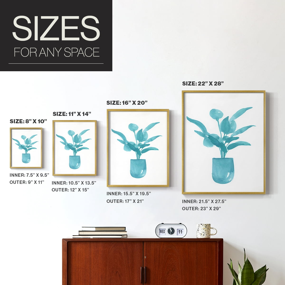 Watercolor House Plant VI Framed Print in Gold Solid Wood 22 x 28 Framed Print
