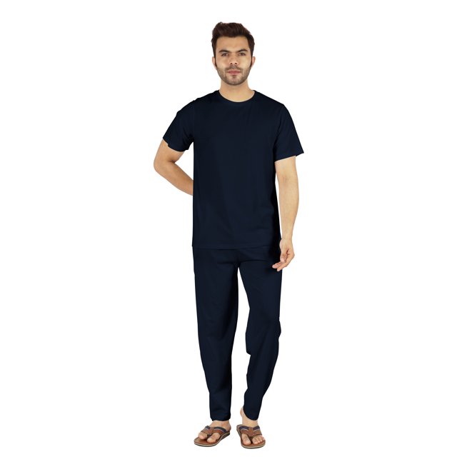 Inkmeso Solid Nightwear Set For Mens Tshirt And Pants Pajama Set Short Sleeve Pjs Loungewear Set
