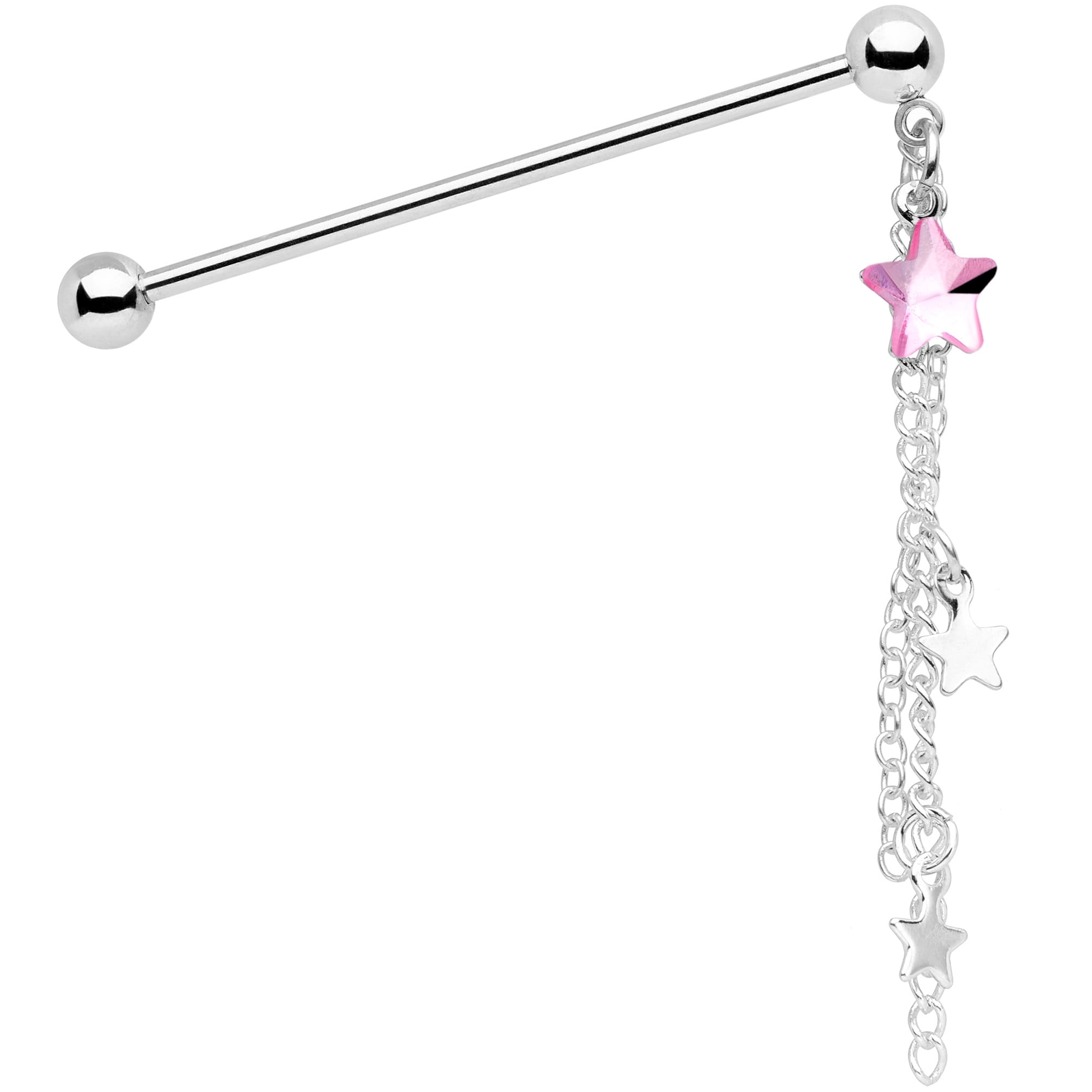 Body Candy Womens 14G Steel Helix Cartilage Earring Pink Star Dangle