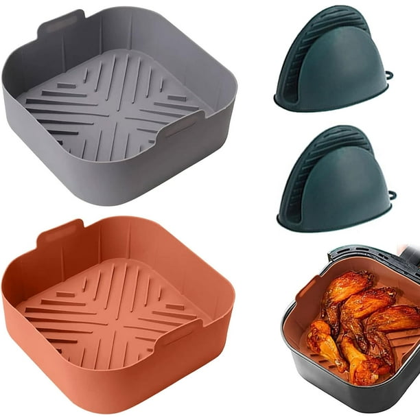 Piezas Accesorios para freidora de cesta de silicona,Revestimiento de horno de freidora de aire reutilizable de silicona cuadrada,Tazón de freidora de aire de repuesto de grado alimenticio para horno