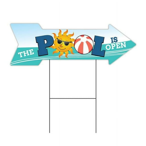 10 x 30 in. Corrugated Plastic Single Sided Arrow Sign - The Pool is Open
