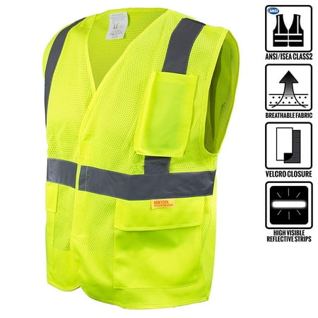 

RK Safety High Visibility Safety Vest with Reflective Strips and Pockets - ANSI Class 2 - Neon Yellow / Small