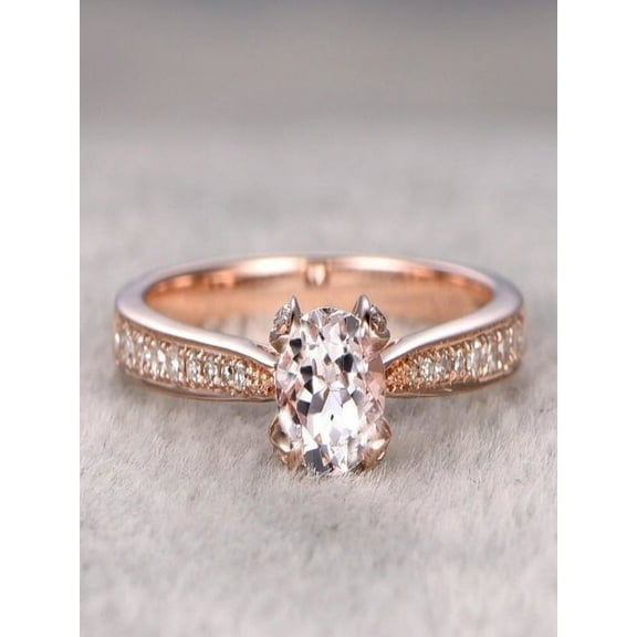 Limited Time Sale: 1.25 Carat Peach Pink Morganite And Diamond Moissanite Engagement Ring In 10K Rose Gold, Promise Ring, Anniversary Ring