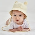 thumbnail image 4 of Xfvqtps Infant Bucket Hat with Cute Ears Lace Up Strap Wide Brim Sun Protection Sunshade Solid Color Soft Breathable Outdoor Sun Hat for 3-12 Months Beige, 4 of 7