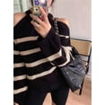 thumbnail image 4 of Pullover Knit Sweaters for Women Loose Fit Striped Long Sleeve Casual Fall Fashion Tops Sex-Y Cold Shoulder Black One size, 4 of 8
