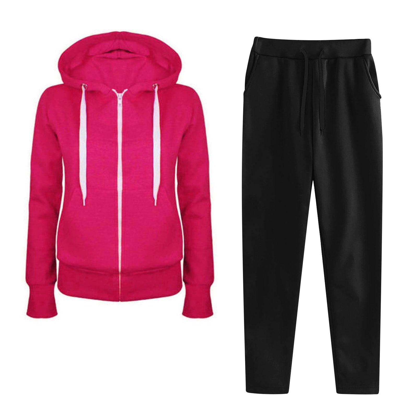 UPPADA Lounge Two Piece Sets for Women Zip Up Hoodies Set Casual Matching Sets Sweatsuits 2 Piece Outfits Fall Sweat Sets Lounge Hoodies and Cargo Pants Wide Leg with Pockets Hot Pink,L