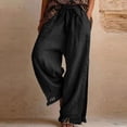 thumbnail image 5 of WULMLEO Womens Wide Leg Linen Pants Summer Boho Flowy Elastic Waist Trousers Baggy Side Slit Fringed Hem Bottoms with Pockets Black M, 5 of 5