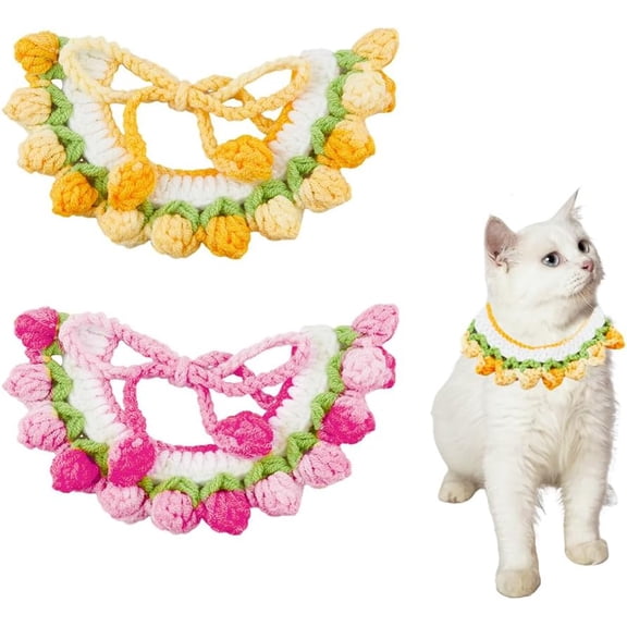 2Pcs Knitted Cat Collars Pet Bib Comfortable Ruffle Collar for Kitty Bandana for Cats Cute Pets Decoration Pets Neckwear Breakaway Knitted Collars