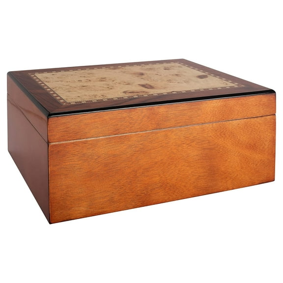Humidor Supreme Desktop Cigar Handcrafted Bubinga Wood Mapa Burl, Holds 50-85 Cigars