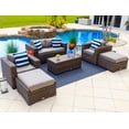 thumbnail image 6 of Tuscany 16-Piece Resin Wicker Outdoor Patio Furniture Combination Set with Loveseat Lounge Set, Six-seat Dining Set, and Chaise Lounge Set (Half-Round Brown Wicker, Polyester Light Gray), 6 of 8