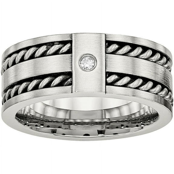 Stainless Steel Antiqued and Brushed with CZ Twisted 9.00mm Band