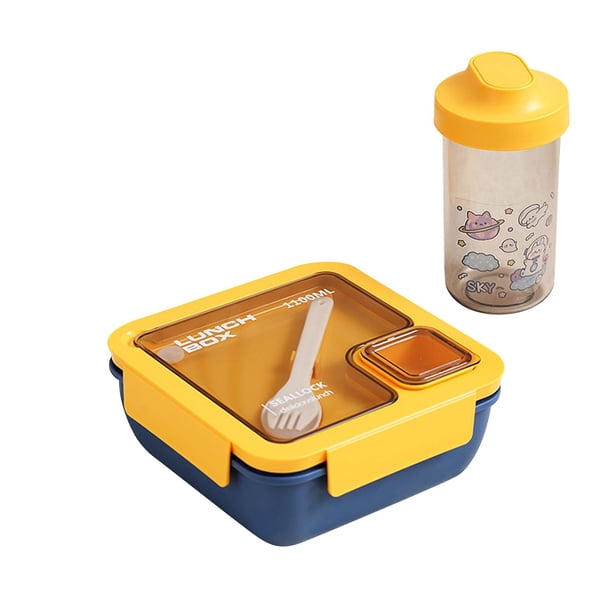 Fiambrera portátil de plástico con compartimentos, recipiente bento integrado para alimentos con cubiertos y tapa hermética con cierre, ideal para el hogar, la oficina, la escuela y comidas al aire
