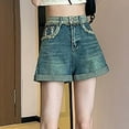 thumbnail image 5 of Athletic Shorts Women's Stretchy Wide Leg Jean Shorts,High Waisted Rolled Jean Short Pants with Pockets 2025 Trendy Clothes Blue L, 5 of 5