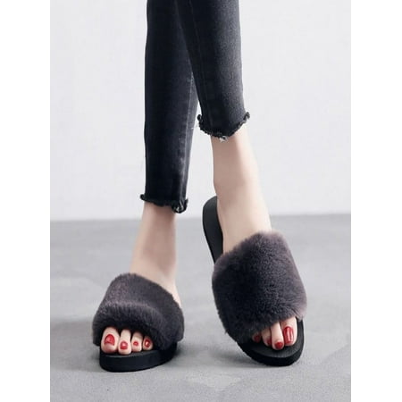 

Autumn Winter Fur Solid Color Slippers Home Anti-Slip Warm Cotton Trailer Shoes