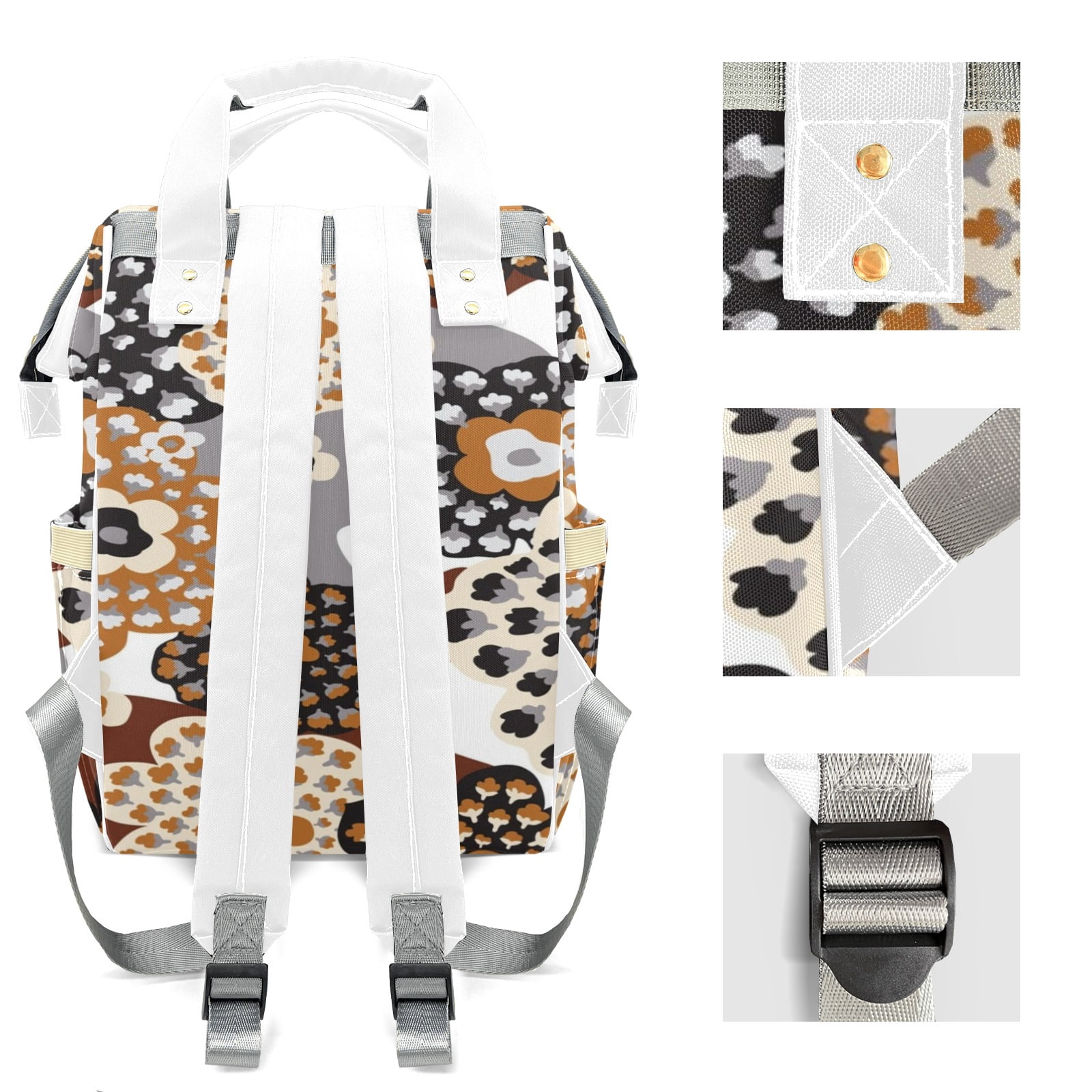 Abstract Flowers Diaper Backpack – Large Capacity, Insulated Baby Bottle Pocket, Multifunctional Mommy Bag for Boys & Girls
